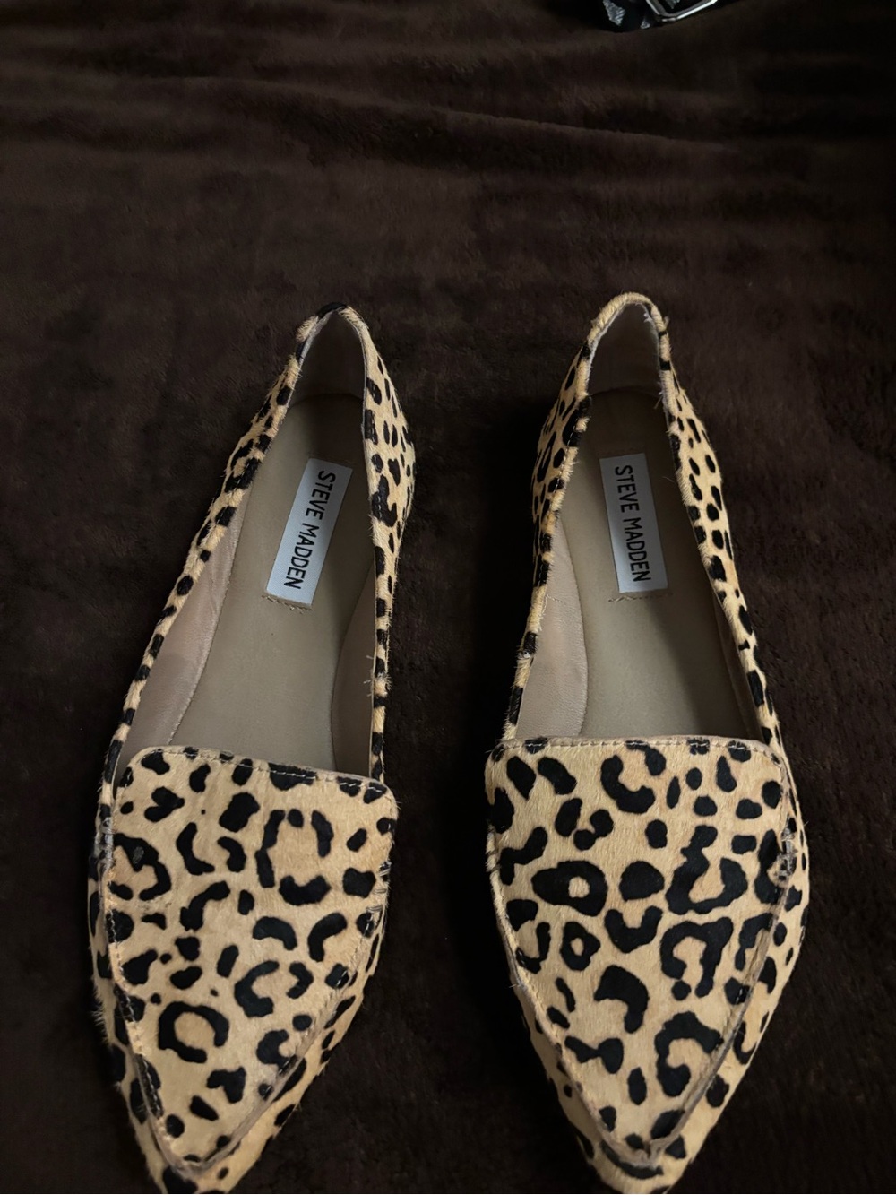 Steve Madden Leopard-Print Pointed Toe Flats in Tan and Black